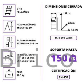 Escalera Telescópica Aluminio 4+4 Pestaña