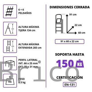Escalera Telescópica Aluminio 3+3 Pestaña