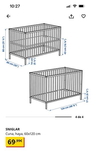 Cuna IKEA SNIGLAR + Colchón + Protector