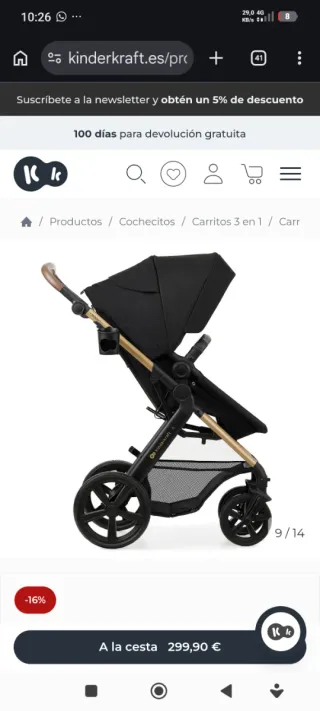 Carro Kinderkraft MOVV 2 3 en 1 Negro