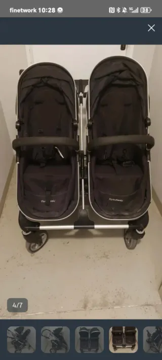 Carro gemelar negro y plata