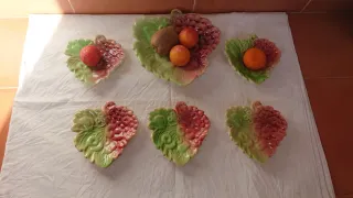 Frutero de cerámica y 5 platos a juego .Vintage
