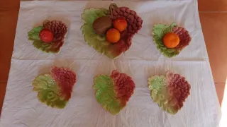Frutero de cerámica y 5 platos a juego .Vintage