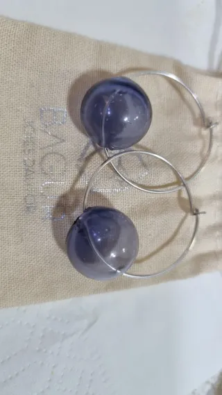 Pendientes aro plata y bola cristal morado BAGLI