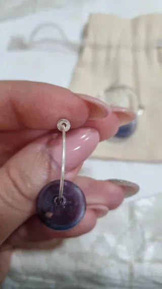 Pendientes aro plata y bola cristal morado BAGLI