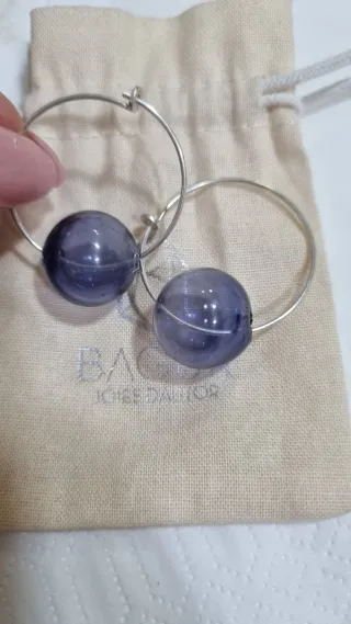 Pendientes aro plata y bola cristal morado BAGLI