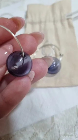 Pendientes aro plata y bola cristal morado BAGLI