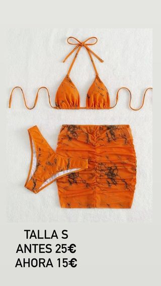 Conjunto bikini y falda naranja estampado S