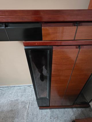 Mueble modular comedor madera y cristal