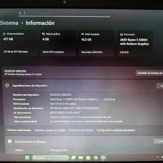 Portátil HP Ryzen 5 16GB GTX 1650
