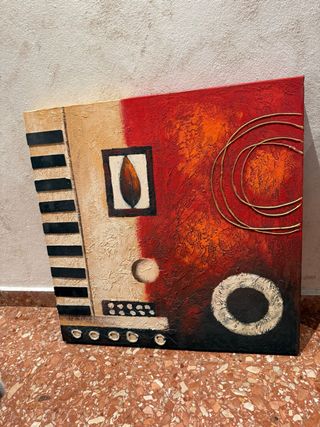 Cuadro abstracto beige y rojo