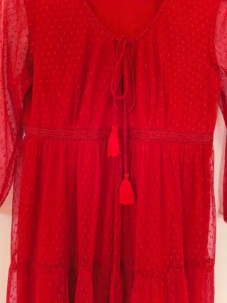 Vestido de tul plumeti en rojo granate.