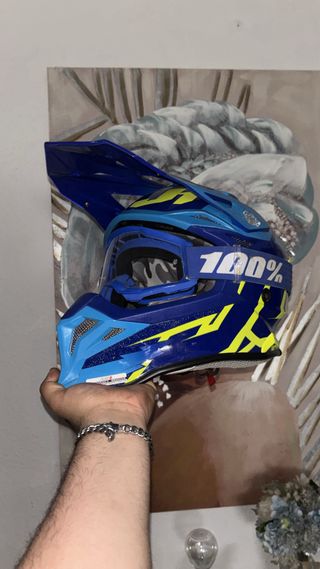 Casco Moto y Gafas J39 Poseidon Azul/Amarillo