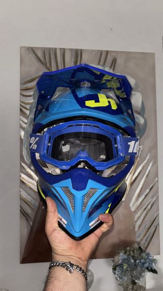 Casco Moto y Gafas J39 Poseidon Azul/Amarillo