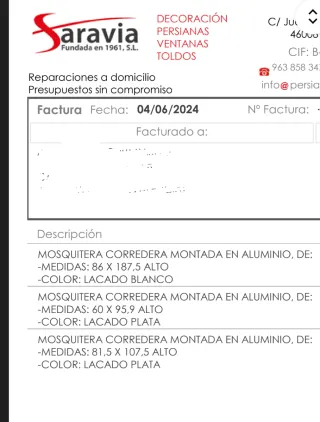 Mosquitera corredera, menos de 2años de uso