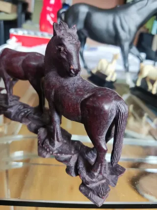 4 Figuras Caballos Madera Tallada