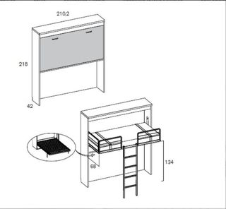 CAMA ALTA ABATIBLE CON CAMA DE CAJONES INFERIO RM