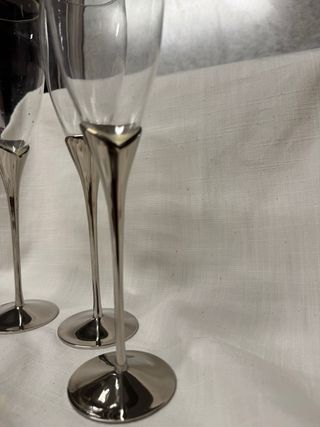 Set di 3 calici vintage in metallo e cristallo