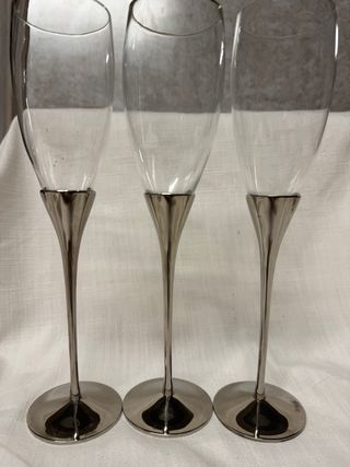 Set di 3 calici vintage in metallo e cristallo