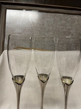 Set di 3 calici vintage in metallo e cristallo