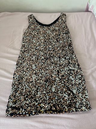 Vestido lentejuelas negro y dorado