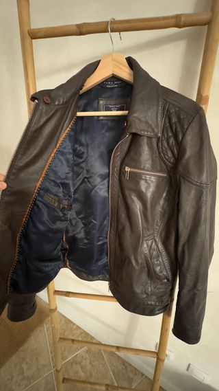 Chaqueta Zara cuero marrón Hombre
