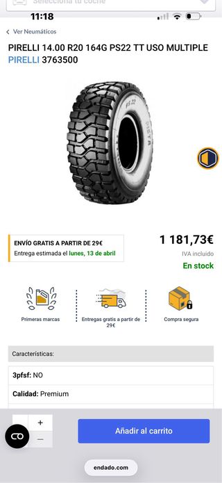 5 Neumáticos Pirelli Pista 14.00 R20