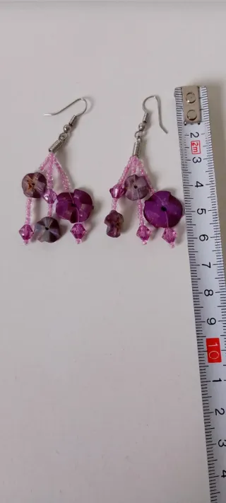 Pendientes largos artesanales rosa lila