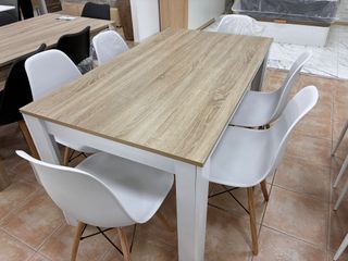 Mesa Comedor + 6 Sillas Blancas
