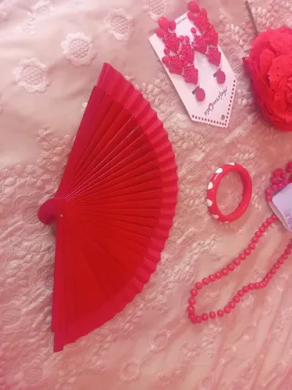 Traje Sevillana rojo y blanco Manga Francesa