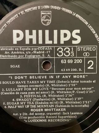 Roger Whittaker I Don't Believe In If Anymore LP