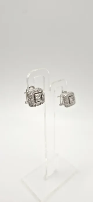 Pendientes Oro Blanco 18K Diamantes Princesa