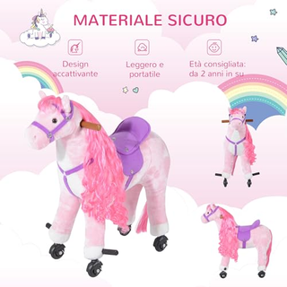 Cavallo a Dondolo per Bambini 2+ Anni con 4 Rotell