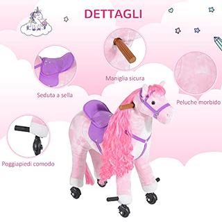 Cavallo a Dondolo per Bambini 2+ Anni con 4 Rotell