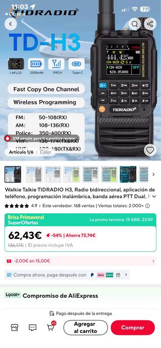 Walkie Talkie TIDRADIO TD-H3 Negro