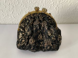 Bolso fiesta vintage brocado negro y dorado