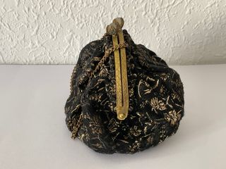 Bolso fiesta vintage brocado negro y dorado