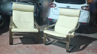 Butaca balancín de polipiel y madera