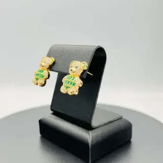 PENDIENTES OSO CON CIRCONITAS VERDE 18K