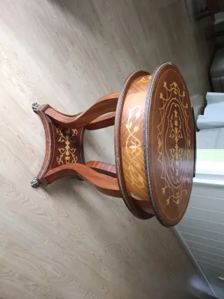 Mesita auxiliar vintage madera y metal 1 cajon