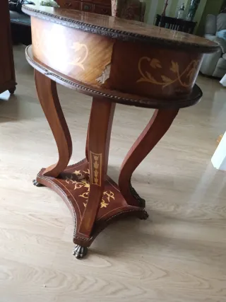 Mesita auxiliar vintage madera y metal 1 cajon