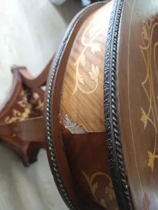Mesita auxiliar vintage madera y metal 1 cajon