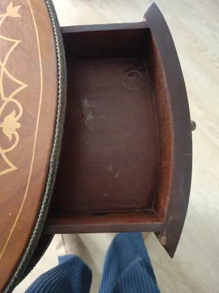 Mesita auxiliar vintage madera y metal 1 cajon