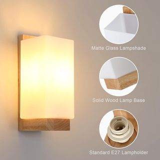 Aplique de pared madera y cristal E27