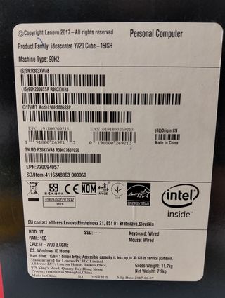 Lenovo Y720 Cube i7-7700 16GB 1TB GTX1050Ti Ordenador Sobremesa