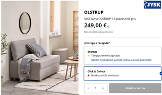 Sofá cama JYSK - OLSTRUP - 1,5 plazas tela gris