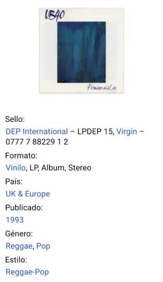 Vinilo UB40 Promises and Lies