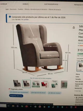 Sillón de lactancia / mecedora  antimanchas NUEVO