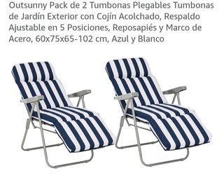 Pack 2 Tumbonas Plegables Outsunny Azul/Blanco
