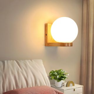 Lámpara de pared madera y cristal E27
